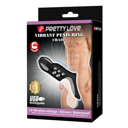 PRETTY LOVE - CRAIG UPPLADDNINGBAR VIBRERANDE PENISRING SVART