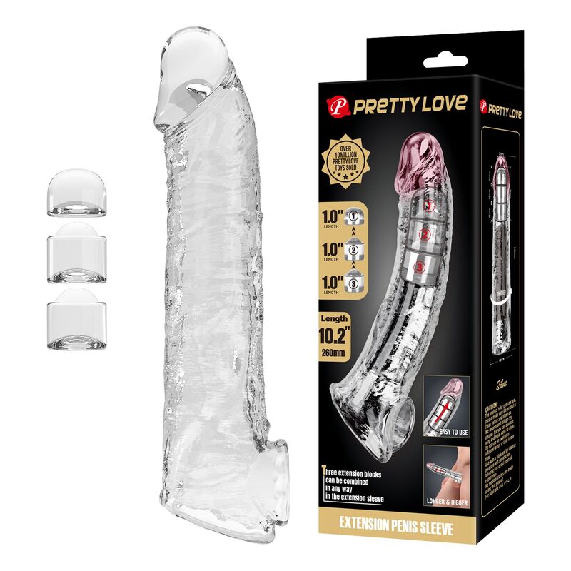 PRETTY LOVE - JUSTERBAR PENISFÖRLÄNGARE 26 CM Ø 4 CM TRANSPARENT