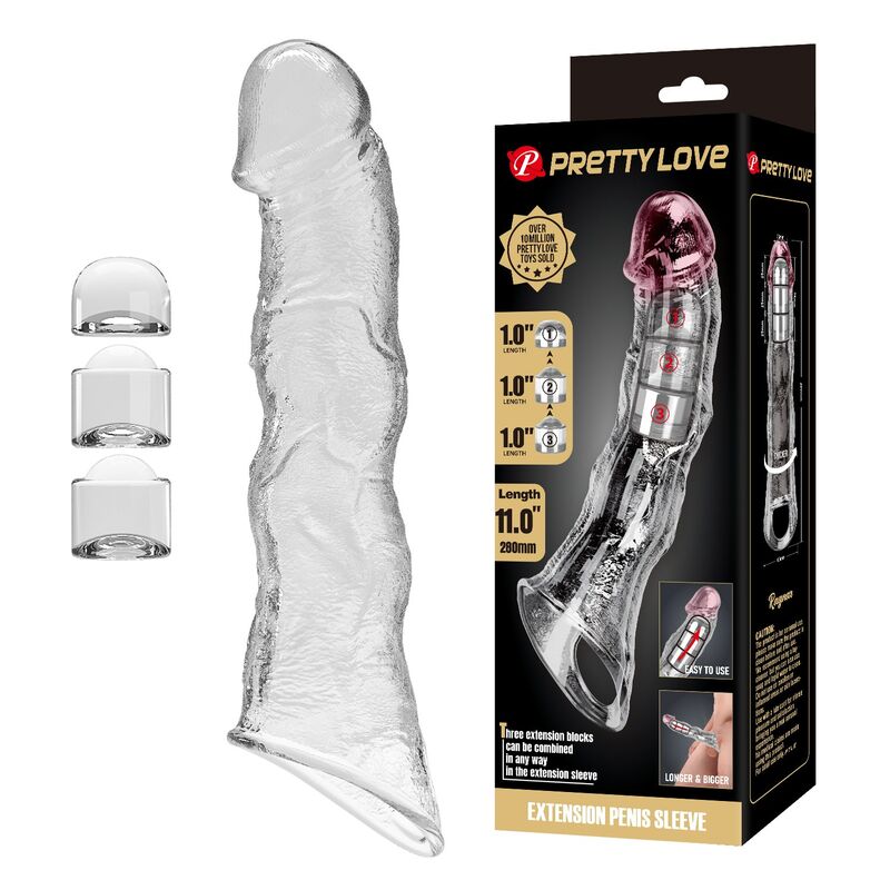 PRETTY LOVE - JUSTERBAR PENISFÖRLÄNGARE 28 CM Ø 4,5 CM TRANSPARENT