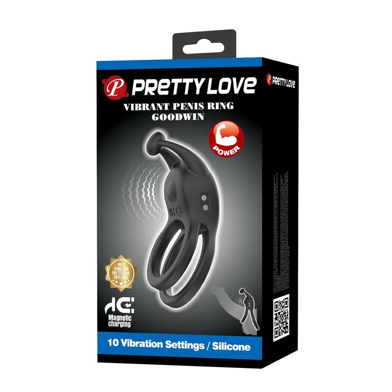PRETTY LOVE - GOODWIN UPPLADDNINGSBAR DUBBELVIBRERANDE KOCKRING SVART
