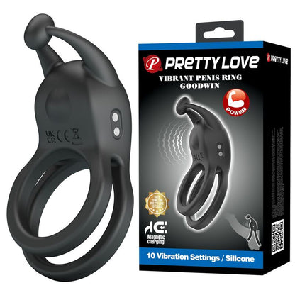 PRETTY LOVE - GOODWIN UPPLADDNINGSBAR DUBBELVIBRERANDE KOCKRING SVART