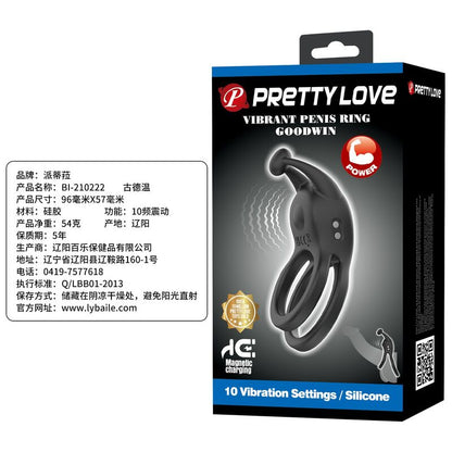 PRETTY LOVE - GOODWIN UPPLADDNINGSBAR DUBBELVIBRERANDE KOCKRING SVART