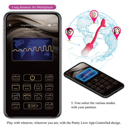 PRETTY LOVE - PULSEN APP-STYRT VIBRERANDE ÄGG 12 FUNKTIONER USB-UPPLADDNINGSBART ROSA