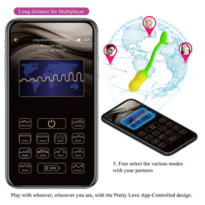 PRETTY LOVE - PULSEN APP CONTROL VIBRATING EGG 12 FUNCTIONS USB RECHARGEABLE GREEN-YELLOW