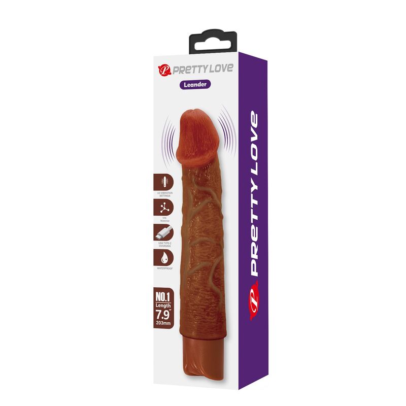 PRETTY LOVE - LEONARDO REALISTISK VIBRATOR 20 CM Ø 4 CM BRUN