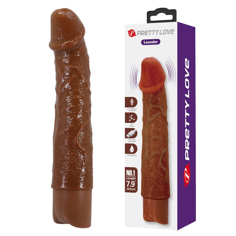 PRETTY LOVE - LEONARDO REALISTISK VIBRATOR 20 CM Ø 4 CM BRUN