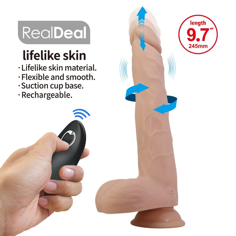 PRETTY LOVE - NOLAN STÖTANDE & ROTERANDE VIBRERANDE DILDO FJÄRRKONTROLL 24,5 CM Ø 5 CM NATURLIG