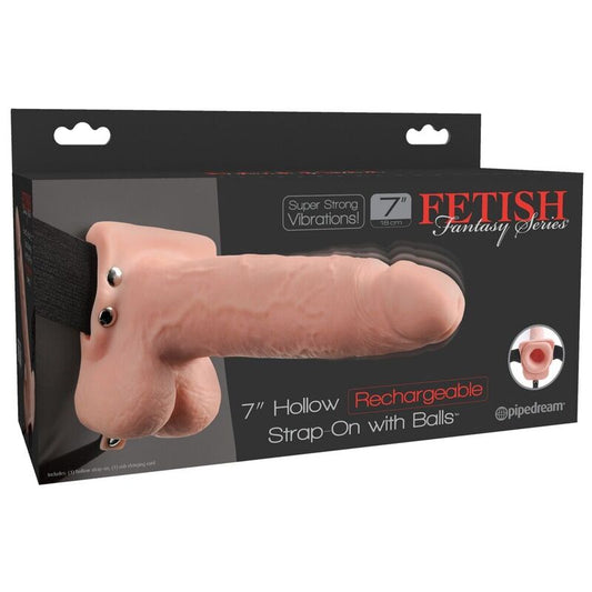 FETISH FANTASY SERIES - REALISTISK VIBRERANDE IHÅLIG STRAP ON MED KULOR 17,8 CM