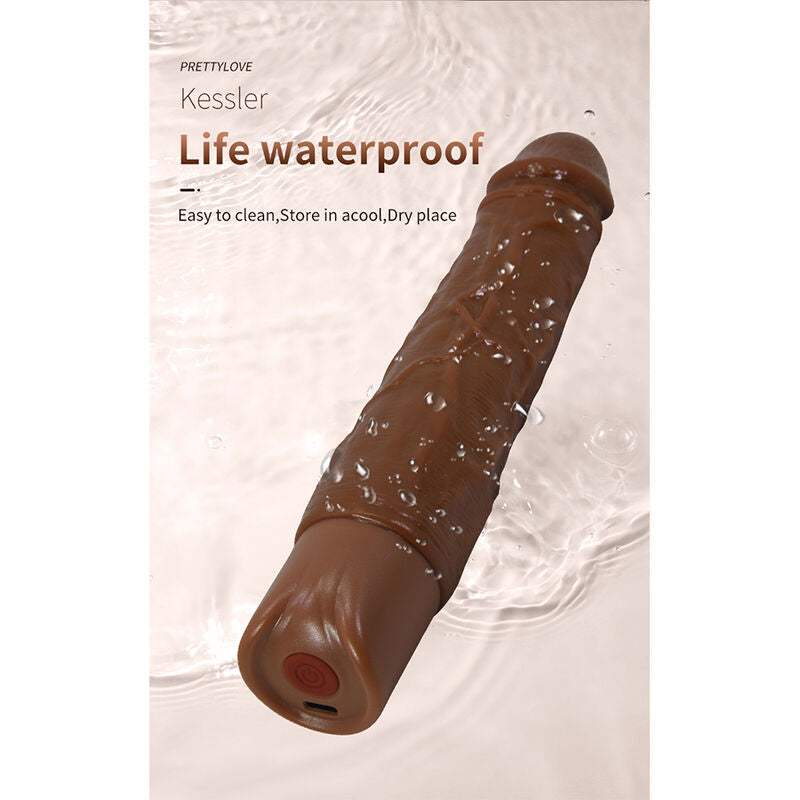 PRETTY LOVE – KESSLER REALISTISK VIBRERANDE DILDO MED 10 VIBRATIONSLÄGEN OCH 10 STÖTLÄGEN, 22 CM, BRUN