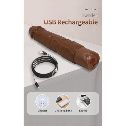 PRETTY LOVE – KESSLER REALISTISK VIBRERANDE DILDO MED 10 VIBRATIONSLÄGEN OCH 10 STÖTLÄGEN, 22 CM, BRUN