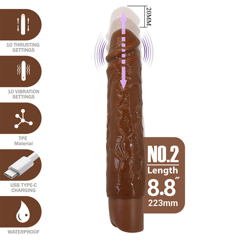 PRETTY LOVE – KESSLER REALISTISK VIBRERANDE DILDO MED 10 VIBRATIONSLÄGEN OCH 10 STÖTLÄGEN, 22 CM, BRUN