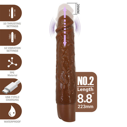 PRETTY LOVE – KESSLER REALISTISK VIBRERANDE DILDO MED 10 VIBRATIONSLÄGEN OCH 10 STÖTLÄGEN, 22 CM, BRUN
