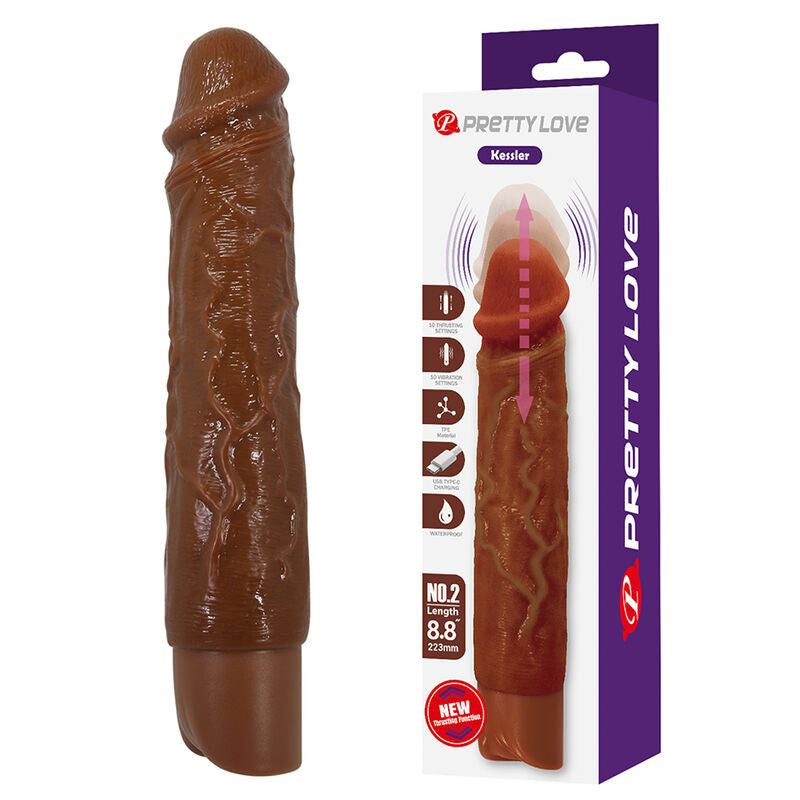 PRETTY LOVE – KESSLER REALISTISK VIBRERANDE DILDO MED 10 VIBRATIONSLÄGEN OCH 10 STÖTLÄGEN, 22 CM, BRUN