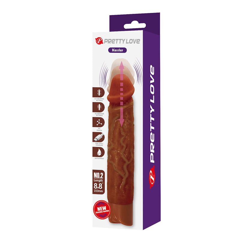 PRETTY LOVE – KESSLER REALISTISK VIBRERANDE DILDO MED 10 VIBRATIONSLÄGEN OCH 10 STÖTLÄGEN, 22 CM, BRUN