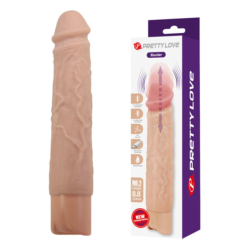 PRETTY LOVE – KESSLER REALISTISK VIBRERANDE DILDO MED 10 VIBRATIONSLÄGEN OCH 10 STÖTAR, 22 CM NATURLIG