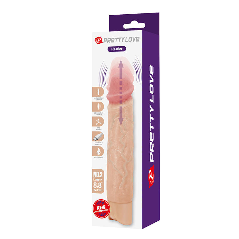 PRETTY LOVE – KESSLER REALISTISK VIBRERANDE DILDO MED 10 VIBRATIONSLÄGEN OCH 10 STÖTAR, 22 CM NATURLIG
