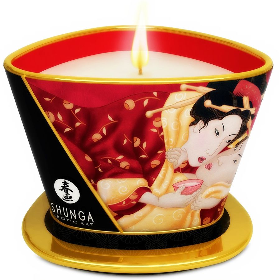 SHUNGA - MINI CARESS BY CANDELIGHT STRAWBERRIES AND CAVA MASSAGE CANDLE 170 ML - Kink&Play