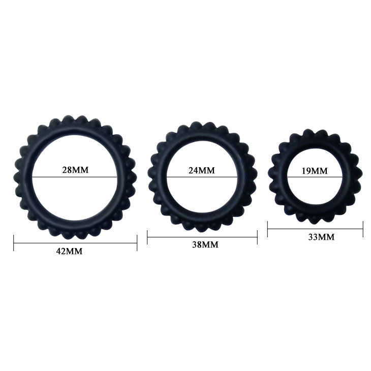 BAILE - TITAN SET 3PCS COCK RING BLACK 2.8 + 2.4 + 1.9 CM - Kink&Play