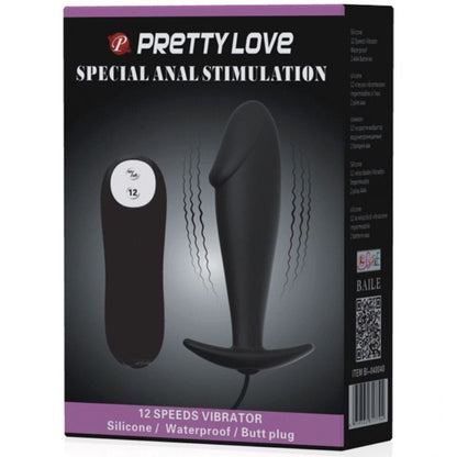 PRETTY LOVE - ANALPLUGG I SILIKON MED PENISFORM OCH 12 VIBRATIONSLÄGEN SVART