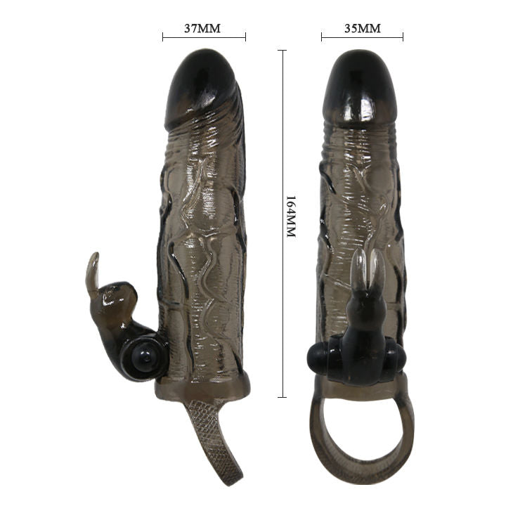BAILE - BRAVE MAN PENIS COVER WITH RABBIT BLACK 16.5 CM - Kink&Play