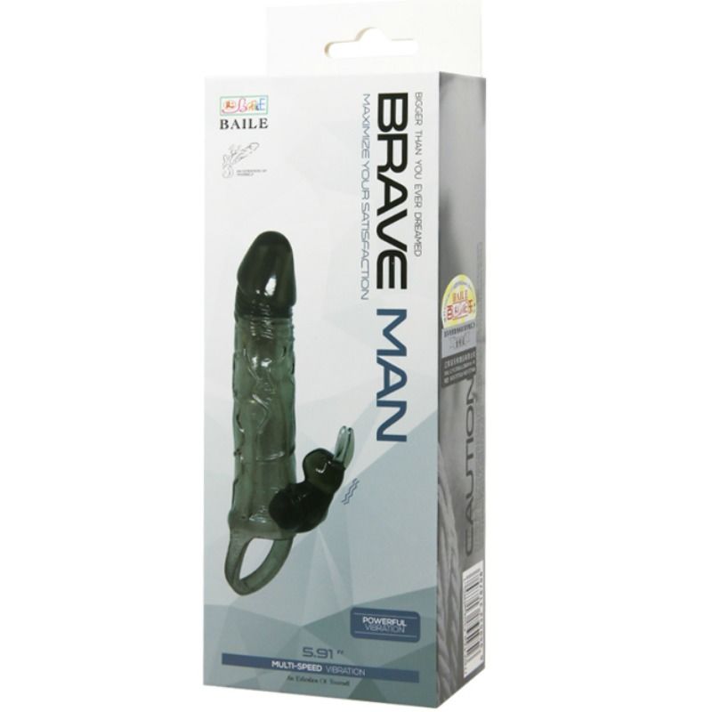 BAILE - BRAVE MAN PENIS COVER WITH RABBIT BLACK 16.5 CM - Kink&Play