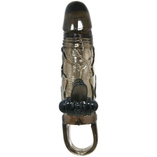 BAILE - BRAVE MAN PENISÖVERDRAG MED KLITORIS- OCH ANALSTIMULERING, DUBBEL KULA, SVART, 16,5 CM