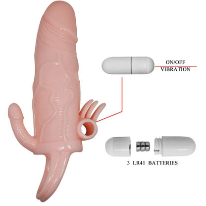 BAILE - BRAVE MAN PENISÖVERDRAG MED KLITORIS- OCH ANALSTIMULERING KÖTTFÄRGAD 16,5 CM