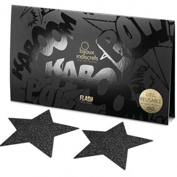 BIJOUX - INDISCRETS FLASH BLACK STAR NIPPLE CAPS - Kink&Play