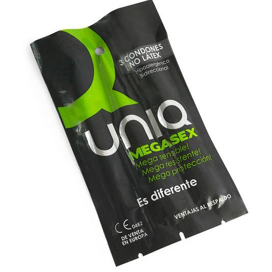UNIQ - MEGASEX LATEXFRIA KÄNSLIGA KONDOMER 3 ENHETER