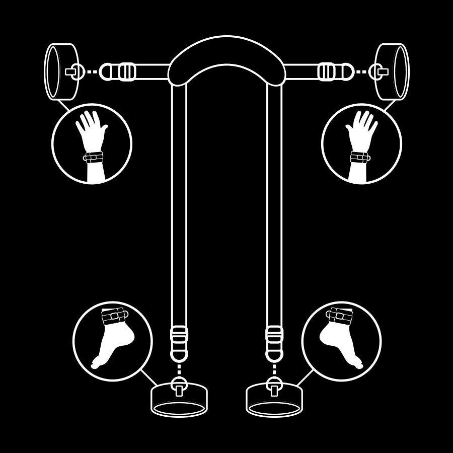 FETISH SUBMISSIVE - MASTER POSITION WITH 4 NOPRENE-LINED HANDCUFFS - Kink&Play