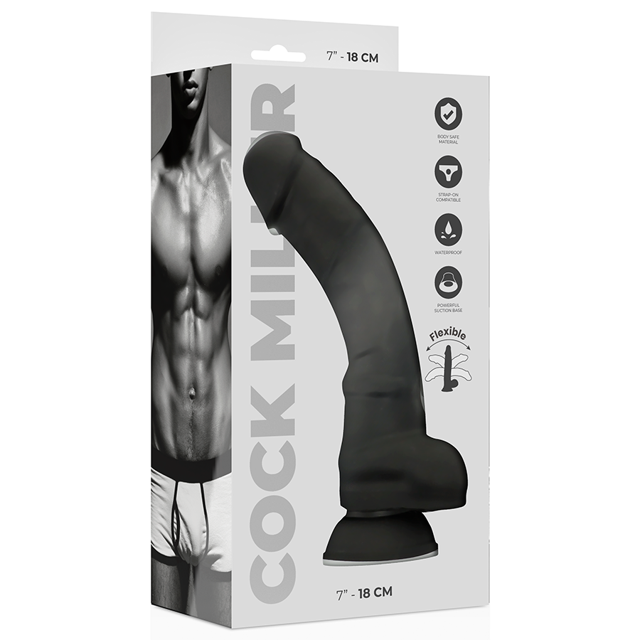 COCK MILLER - DILDO REALISTISK SILIKONTÄTHET LEDAD SVART 18 CM