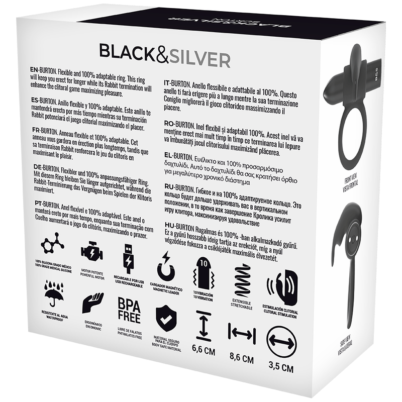 SVART & SILVER - BURTON RING 10 VIBRATIONSLÄGEN SVART