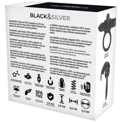 SVART & SILVER - BURTON RING 10 VIBRATIONSLÄGEN SVART