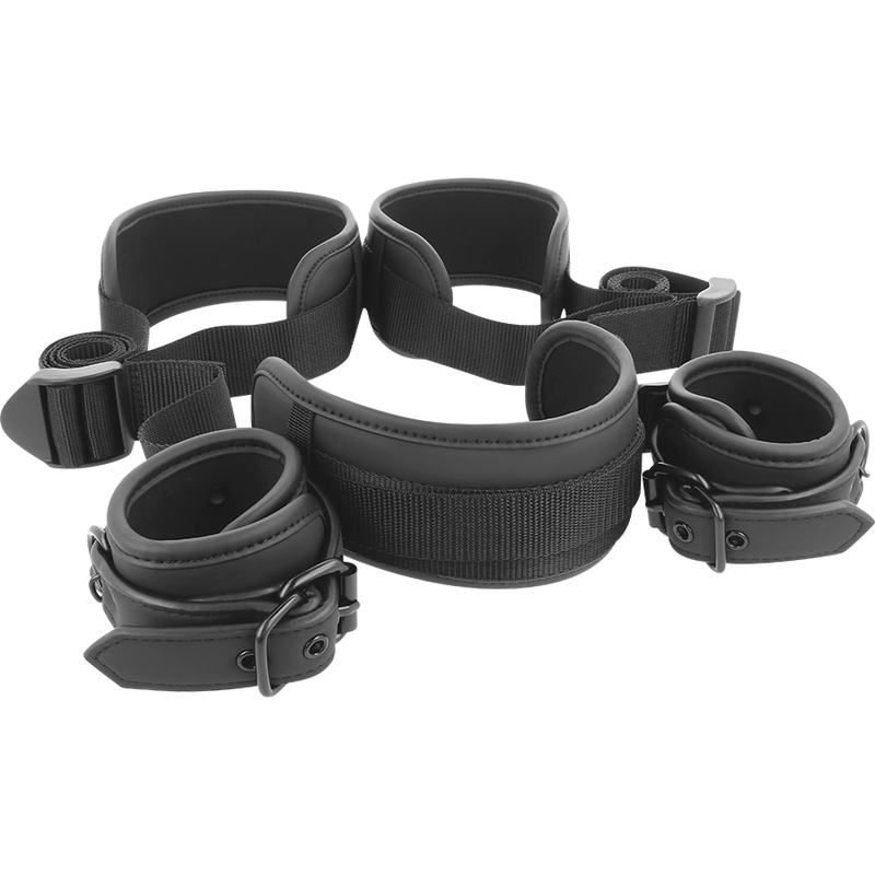 FETISH SUBMISSIVE - MASTER POSITION WITH 4 NOPRENE-LINED HANDCUFFS - Kink&Play