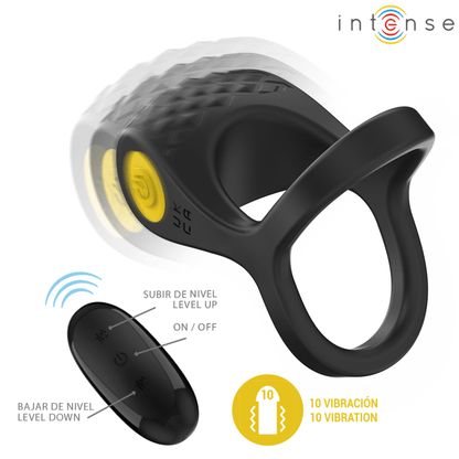 INTENSE - ALEX VIBRATOR DOUBLE PENIS RING 10 VIBRATIONS BLACK - Kink&Play