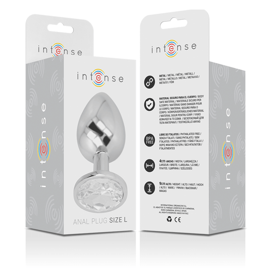 INTENSE - ALUMINUM METAL ANAL PLUG WITH SILVER CRYSTAL SIZE L - Kink&Play