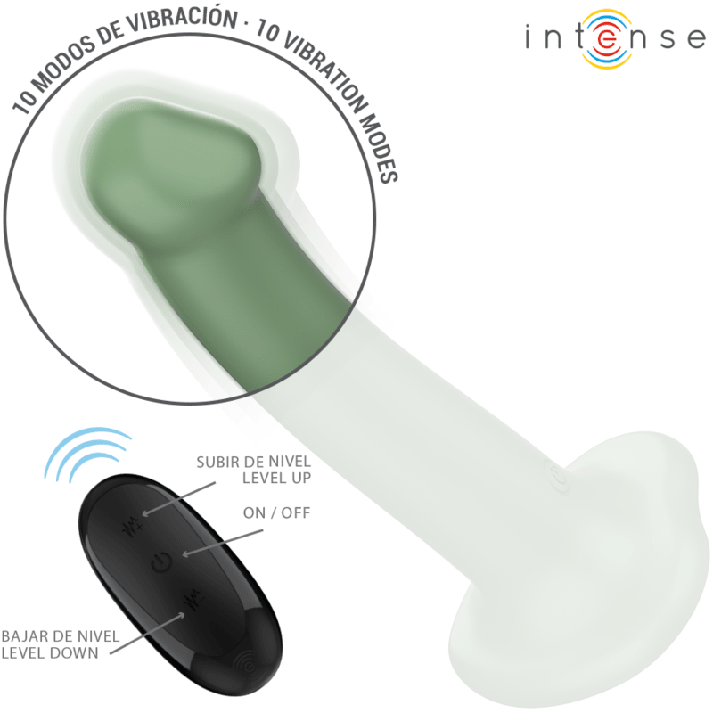 INTENSE - BECCA VIBRATOR WITH SUCTION CUP 10 VIBRATIONS GREEN REMOTE CONTROL - Kink&Play