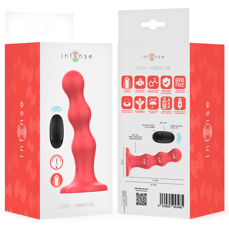 INTENSE - CODY VIBRATOR WITH SUCTION CUP RED REMOTE CONTROL - Kink&Play
