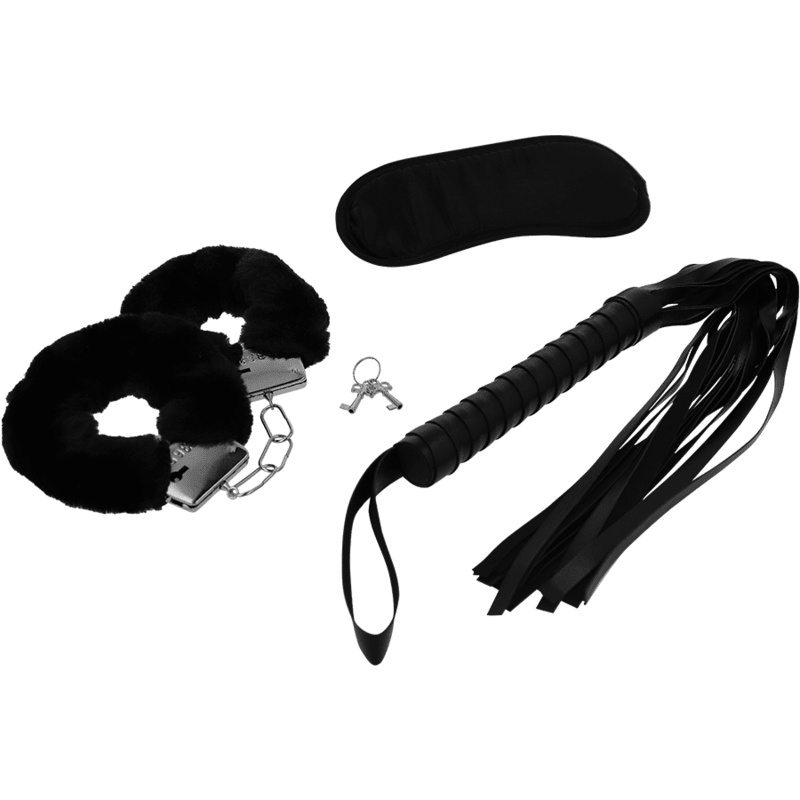 INTENSE - FETISH EROTIC PLAYSET 1 WITH HANDCUFFS, BLIND MASK AND FLOGGER - Kink&Play