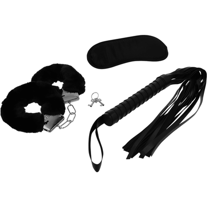 INTENSE - FETISH EROTIC PLAYSET 1 WITH HANDCUFFS, BLIND MASK AND FLOGGER - Kink&Play