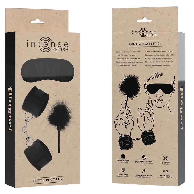 INTENSE - FETISH EROTIC PLAYSET 2 WITH HANDCUFFS, BLIND MASK AND TICKLER - Kink&Play