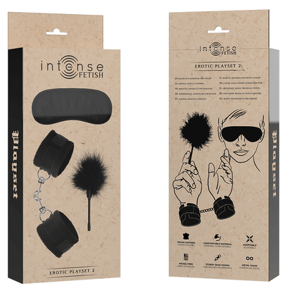 INTENSE - FETISH EROTIC PLAYSET 2 WITH HANDCUFFS, BLIND MASK AND TICKLER - Kink&Play