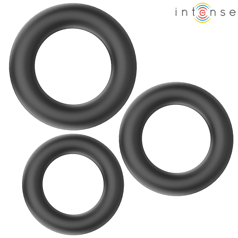 INTENSE - HUGH 3 BASIC SILICONE PENIS RINGS BLACK - Kink&Play