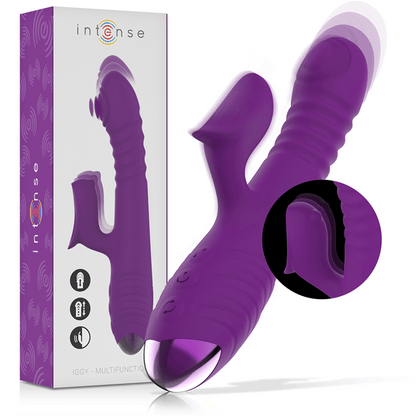 INTENSE - IGGY MULTIFUNCTION RECHARGEABLE VIBRATOR UP & DOWN WITH CLITORAL STIMULATOR PURPLE - Kink&Play