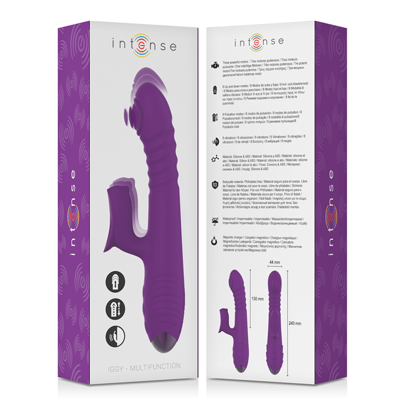 INTENSE - IGGY MULTIFUNCTION RECHARGEABLE VIBRATOR UP & DOWN WITH CLITORAL STIMULATOR PURPLE - Kink&Play