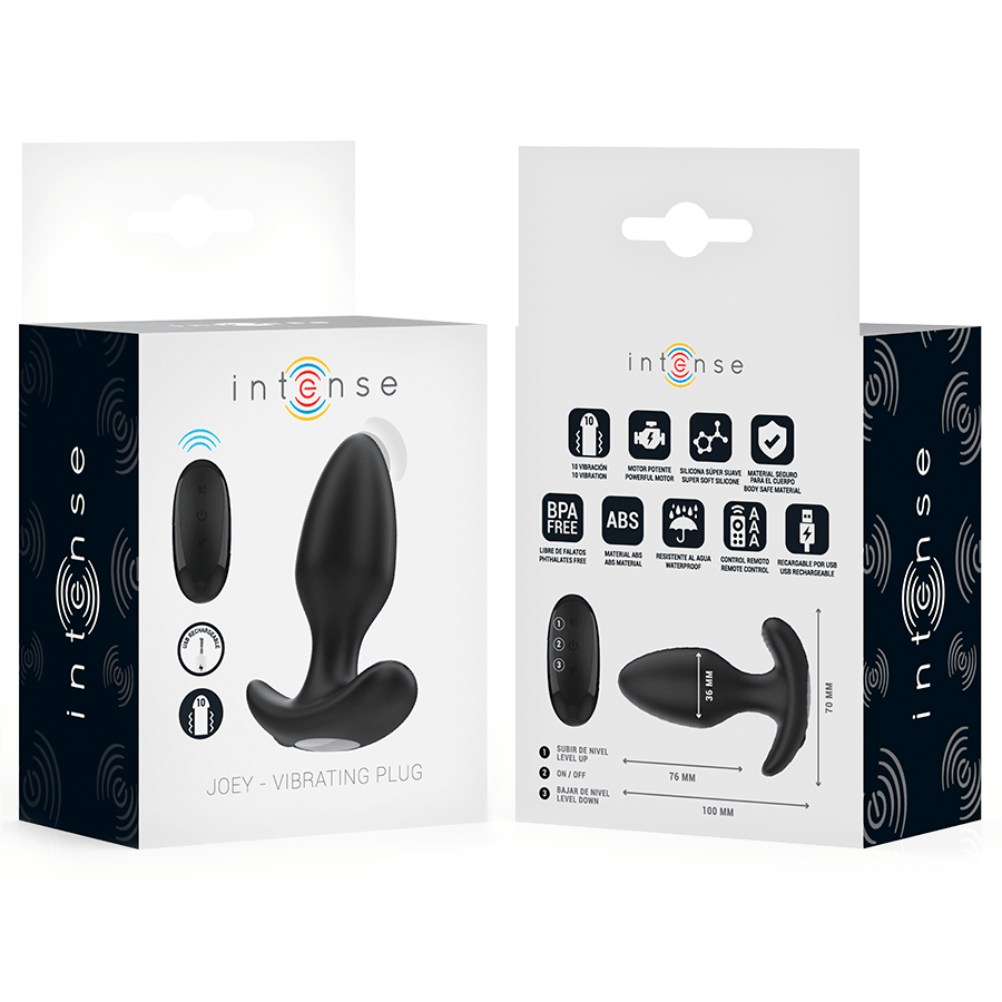 INTENSE - JOEY ANAL PLUG 10 VIBRATIONS BLACK REMOTE CONTROL - Kink&Play