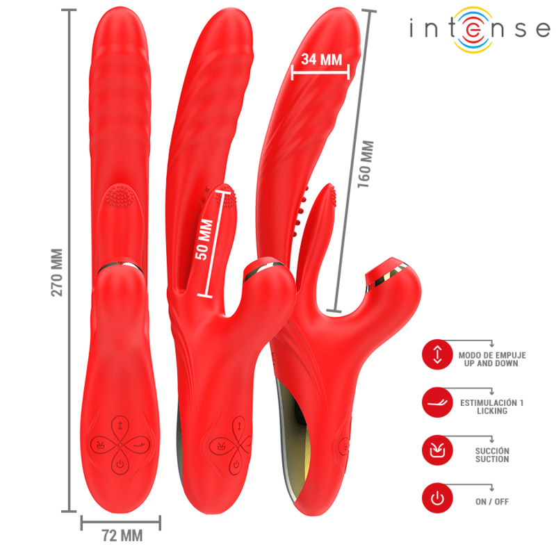 INTENSE - KAROL MULTIFUNCTION VIBRATOR THRUST & STIMULATION & STIMULATING WAVES RED - Kink&Play