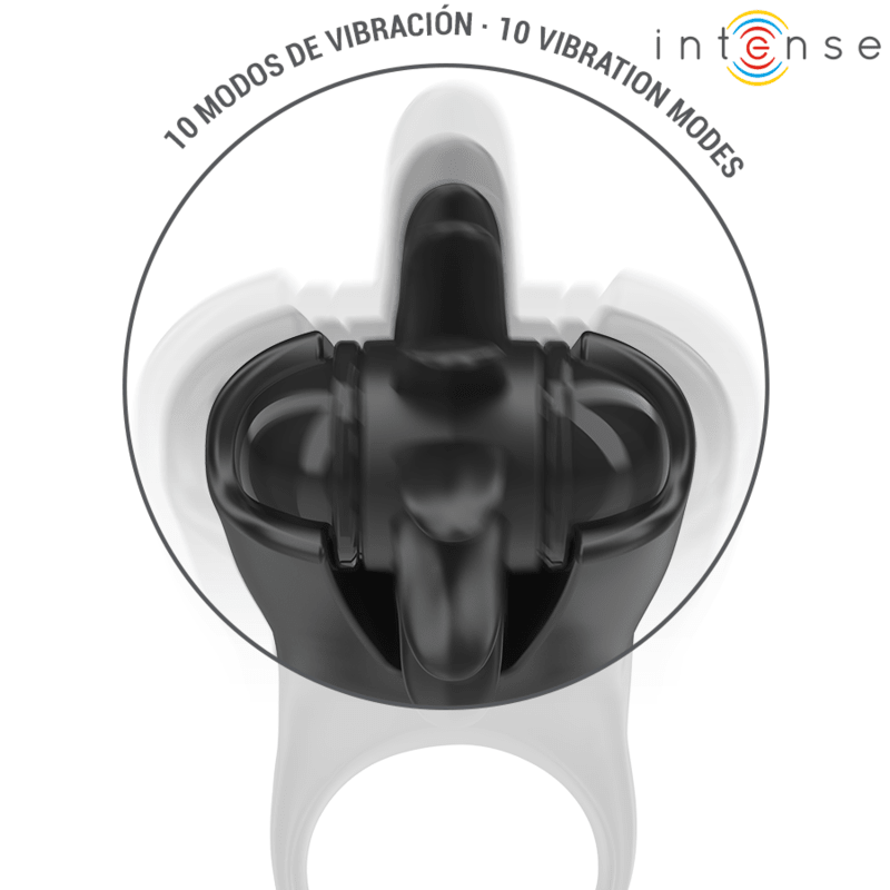 INTENSE - MABEL VIBRATING RING 10 VIBRATIONS WITH CLITORIS STIMULATOR BLACK - Kink&Play