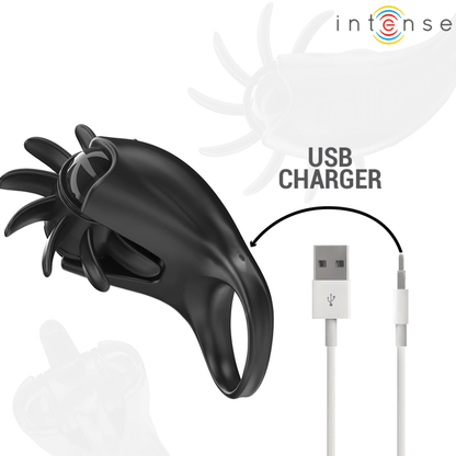 INTENSE - MABEL VIBRATING RING 10 VIBRATIONS WITH CLITORIS STIMULATOR BLACK - Kink&Play
