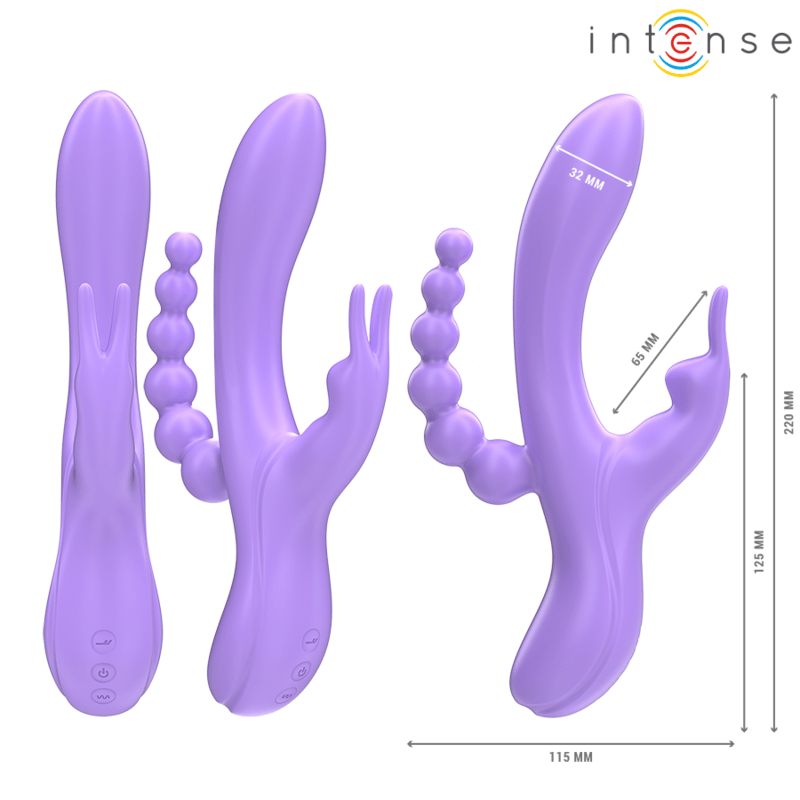 INTENSE - MIKO TRIPLE VIBRATOR RABBIT & STIMULATOR & ANAL 7 VIBRATIONS PURPLE - Kink&Play